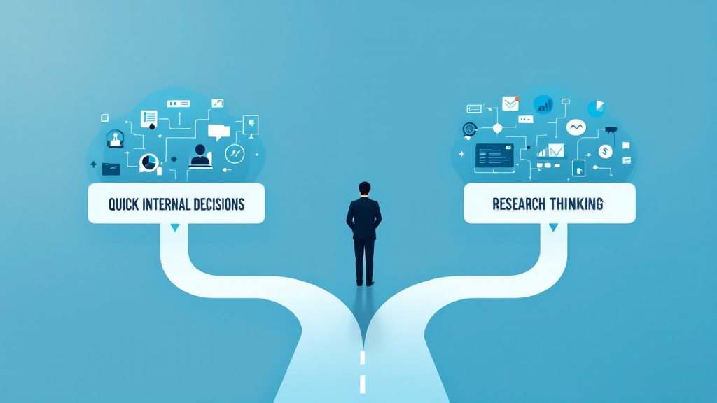 Decision framework flowchart showing when business decisions need market research versus internal judgment