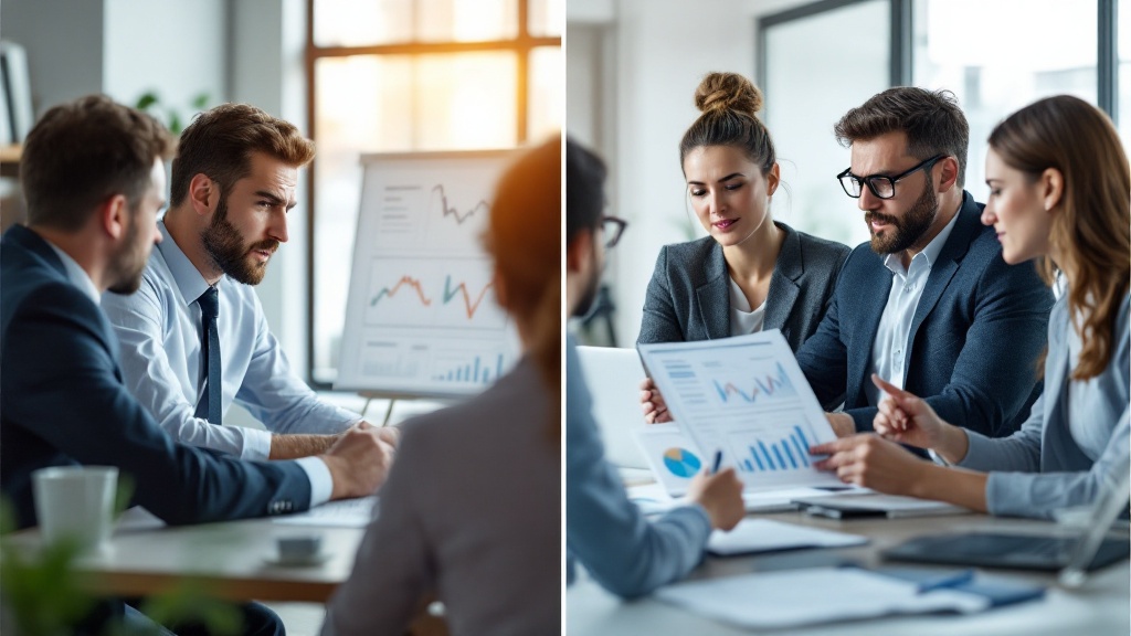 Split comparison showing business teams moving from uncertainty and declining performance to confident strategic decisions with research support
