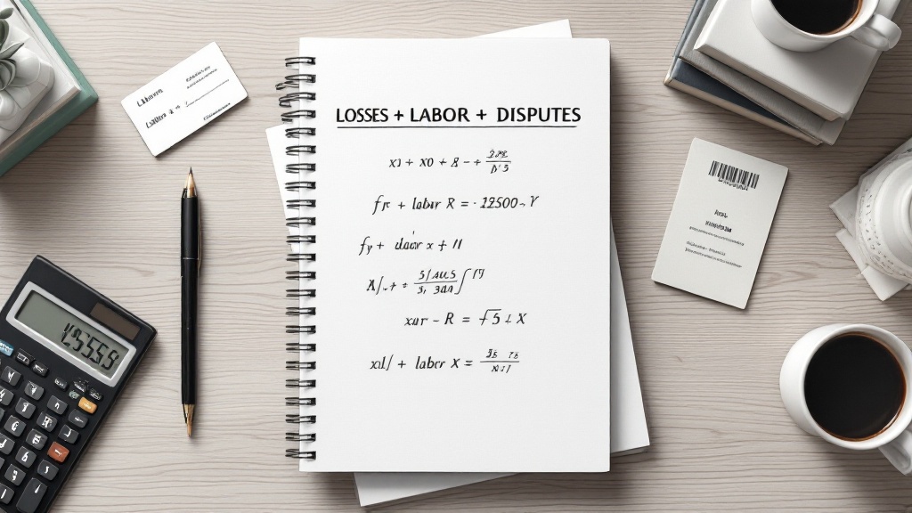 Top-down view of a worksheet showing a library cost framework with formulas, a calculator, and books on a desk.