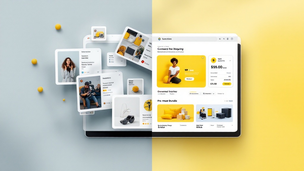 Comparison image showing many marketplace tabs on one side and a single curated storefront with theme filters and bulk pricing on the other.