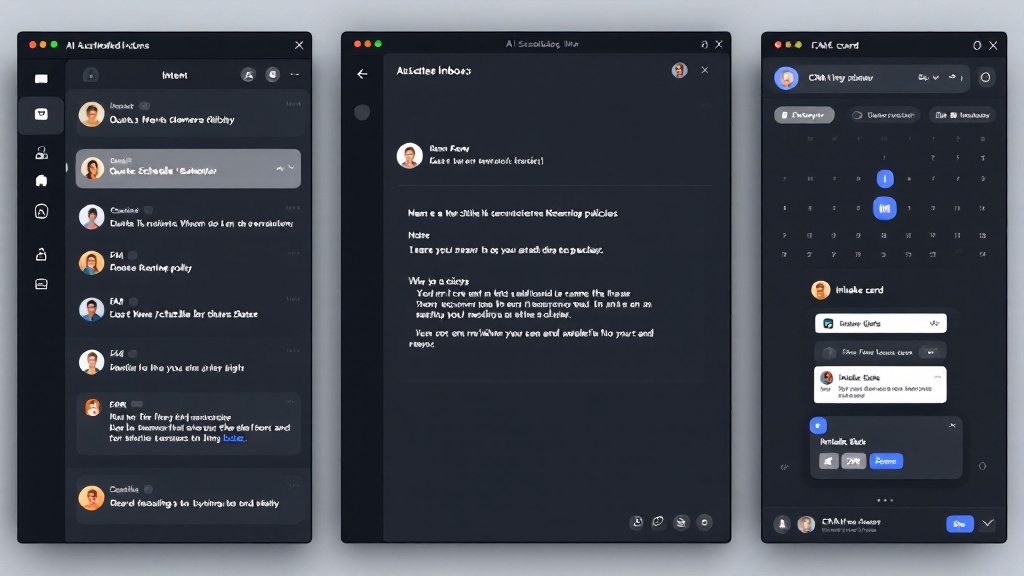 AI inbox workflow showing intent triage, a drafted compliant reply, and calendar availability synced to an intake record.