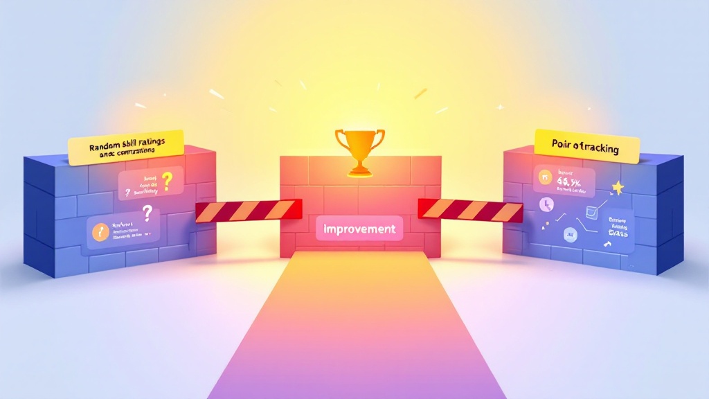 Infographic showing three obstacles blocking player progression: inconsistent competition quality, lack of structured feedback, and inadequate performance tracking