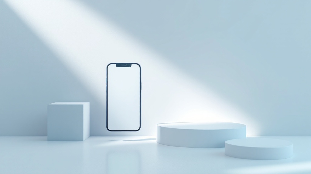 Minimalist smartphone display showing a clean, single-purpose app interface in a serene white space emphasizing simplicity and focus