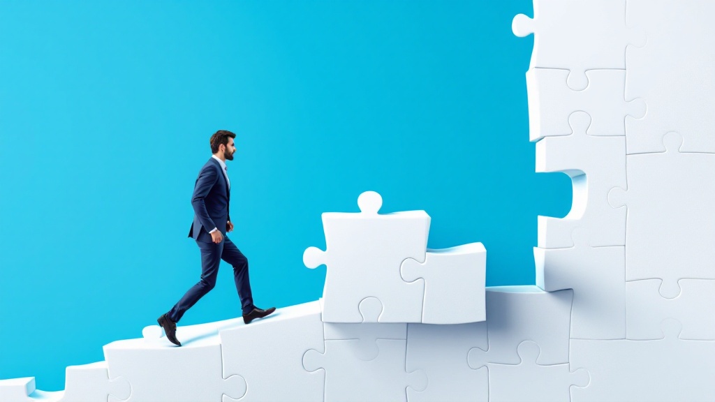 A symbolic image of a businessperson navigating a broken path, representing the challenges of working with fragmented knowledge.