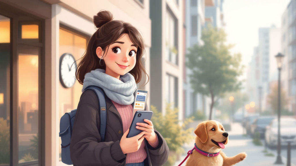 Dog walker outside an apartment checking a phone calendar showing a missed appointment alert, illustrating the impact of scheduling errors.