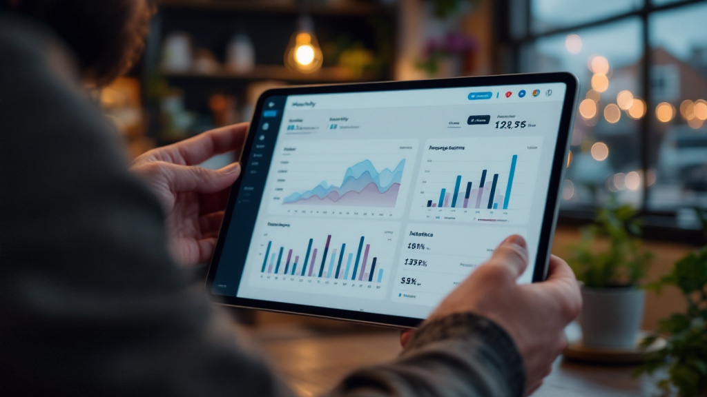 Business owner reviewing social media metrics for reach, engagement, inquiries, and bookings