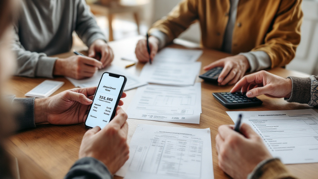 Homeowner comparing provider estimates, appointment times, and reference questions at a kitchen table.