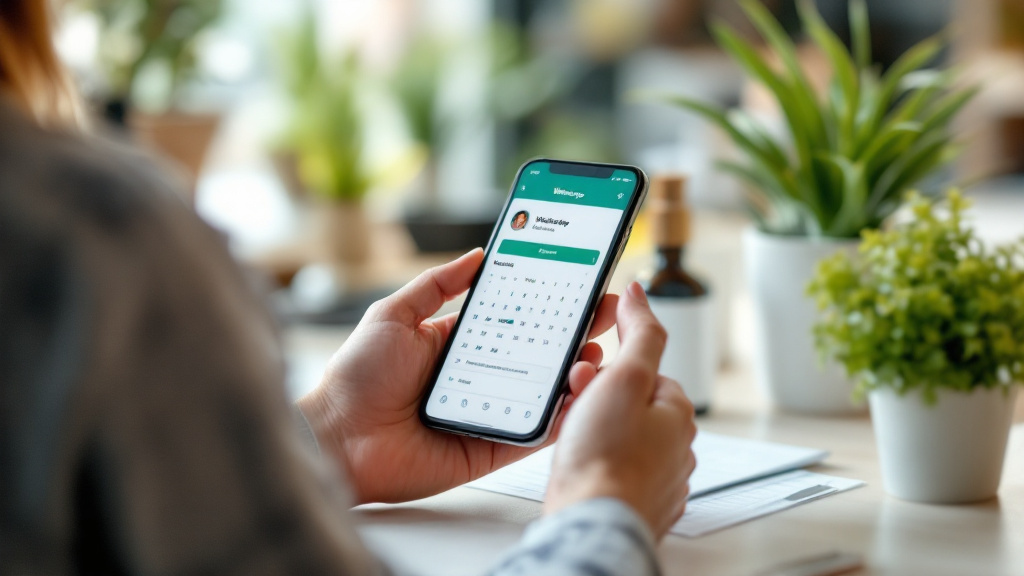 Salon owner responding to a WhatsApp inquiry beside an appointment calendar and booking notification.