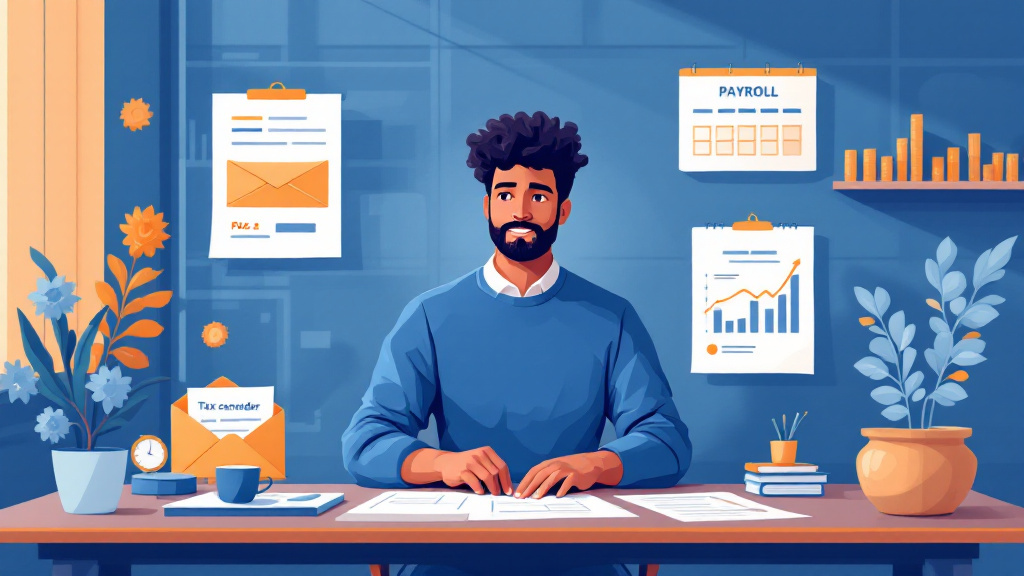 Business owner comparing a cash-flow forecast with payroll and tax reminders at a desk.