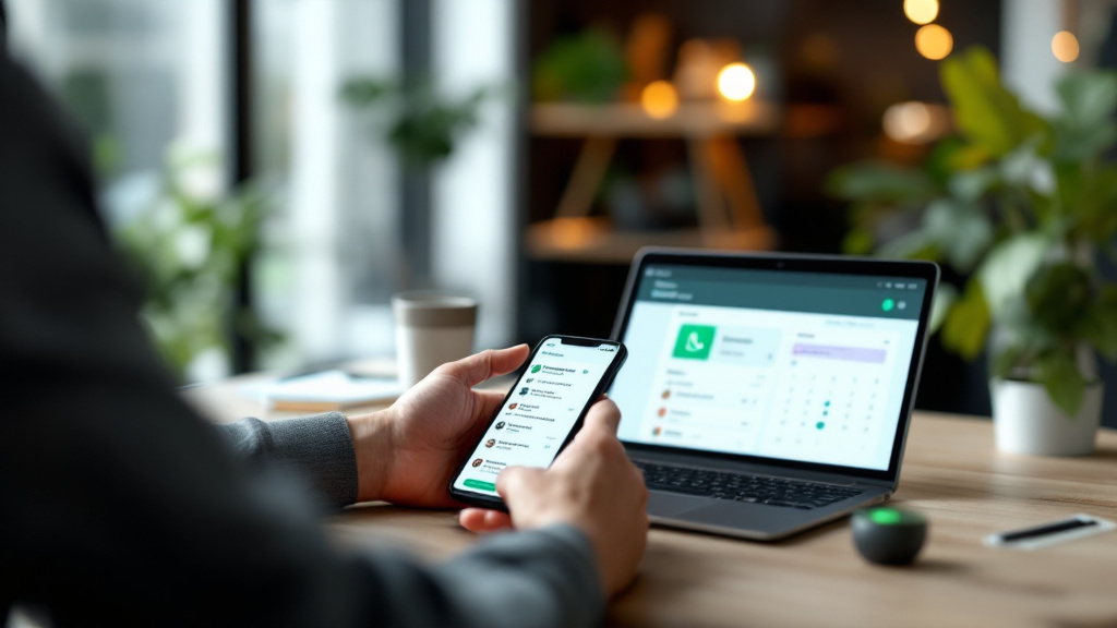 Business owner using a customer engagement dashboard that combines automated replies, bookings, and staff handoff.